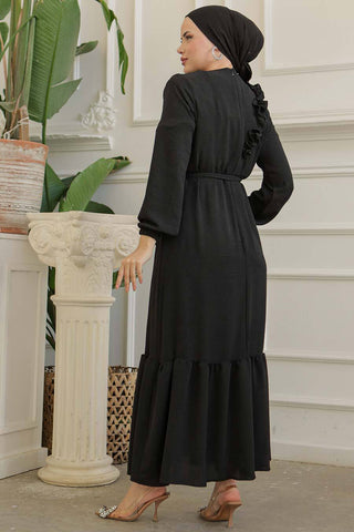 Tanya Long Maxi Dress With Ruffle Design - Waist Belt - By Baano