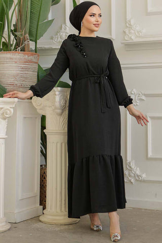 Tanya Long Maxi Dress With Ruffle Design - Waist Belt - By Baano