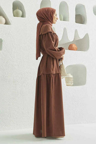 Carla Pleated Belted Modest Maxi Dress Brown