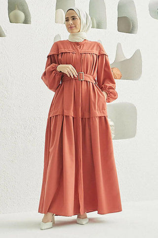 Carla Pleated Belted Modest Maxi Dress Orange