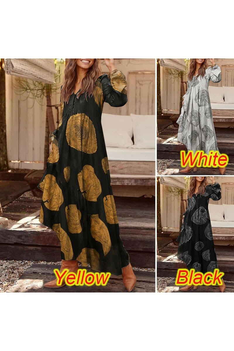Bohemian Shirt Dress - Women's Maxi Sundress - Spring Elegant Casual V Neck with Ruffle - By Baano