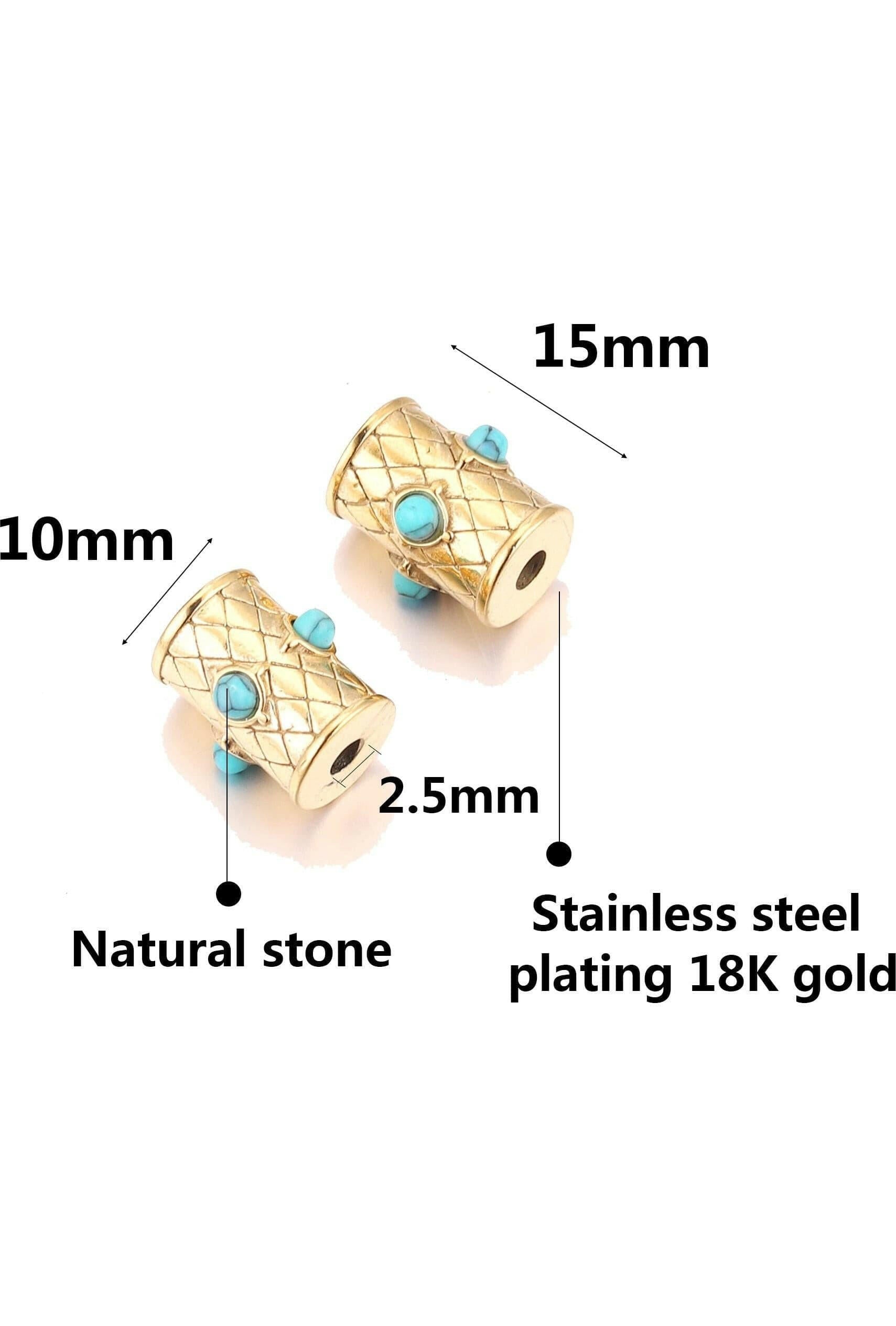 2pcs Stainless Steel Glasses Natural Stone Beads Enamel Tube Spacer Evil Eye Bead.