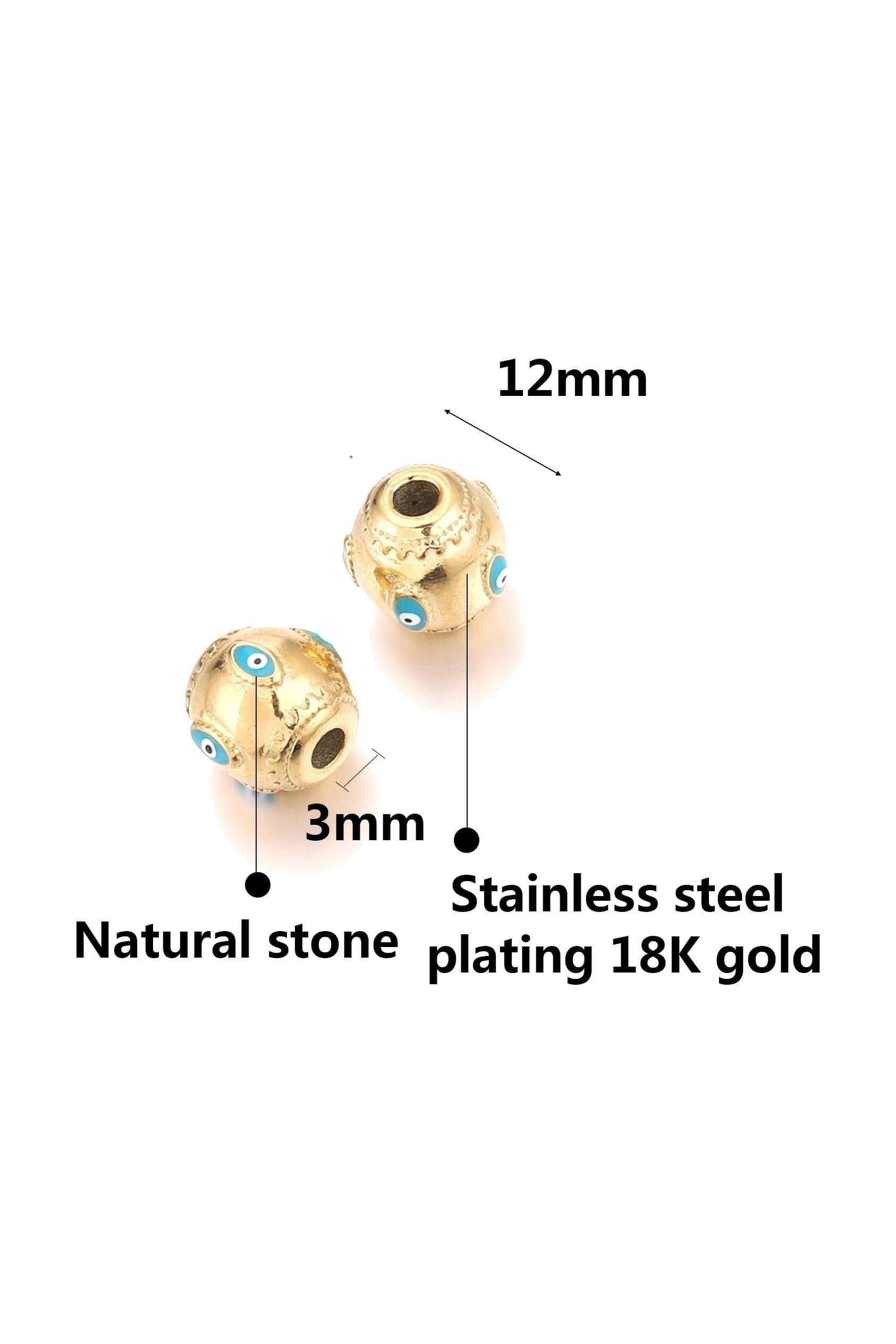 2pcs Stainless Steel Glasses Natural Stone Beads Enamel Tube Spacer Evil Eye Bead - By Baano