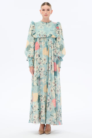 Julia Floral Maxi Dress with Long Sleeves Mint Green