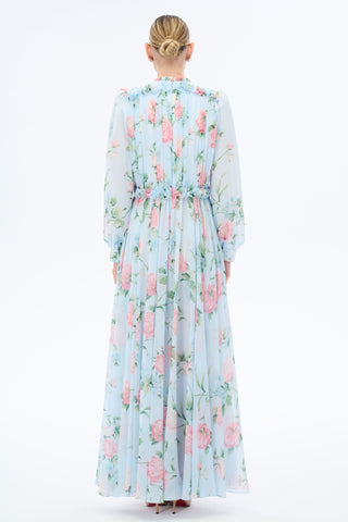 Morning Blues Floral Long Maxi Dress with Long Sleeve - By Baano