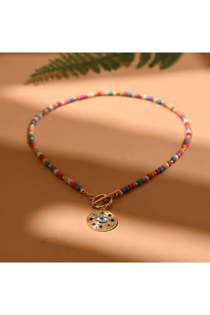 4mm Colorful Stone Choker Necklace for Women Round Evil Charm Pendant Necklace - By Baano