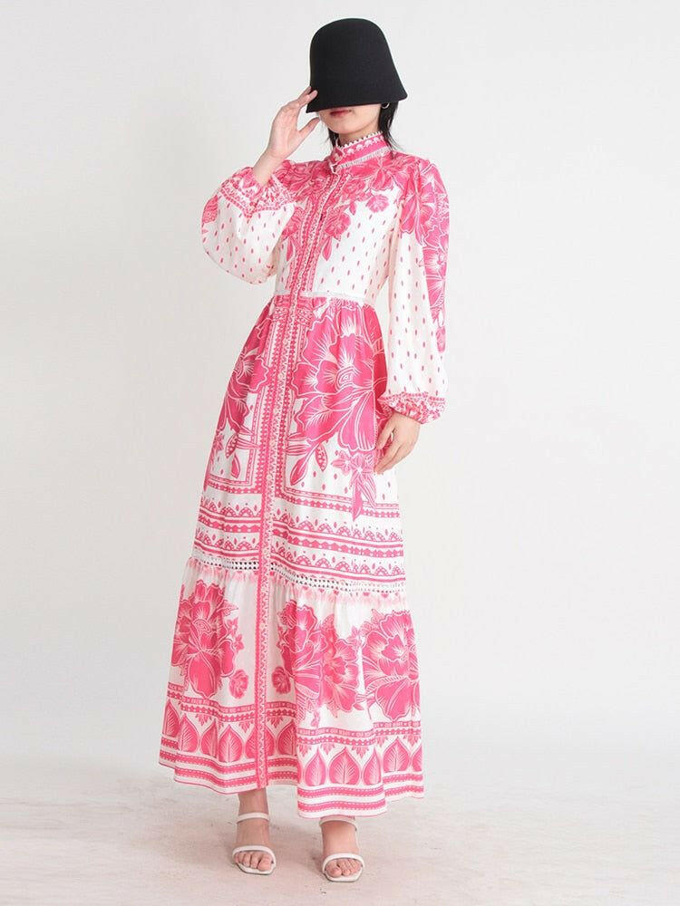 Women Stand Collar Lantern Sleeve Maxi Dress - Stay Cool This Summer.
