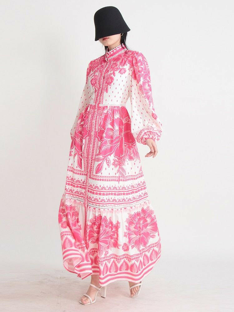 Women Stand Collar Lantern Sleeve Maxi Dress - Stay Cool This Summer.