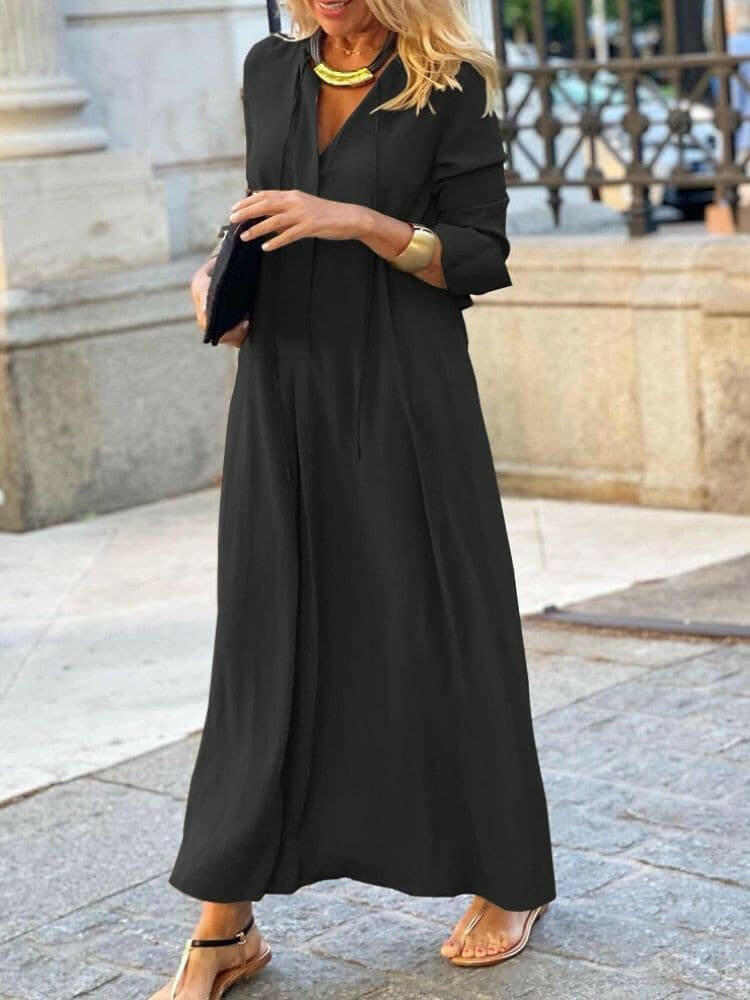 New Solid Color Long Sleeve Dress - Simple Casual Long Dresses.