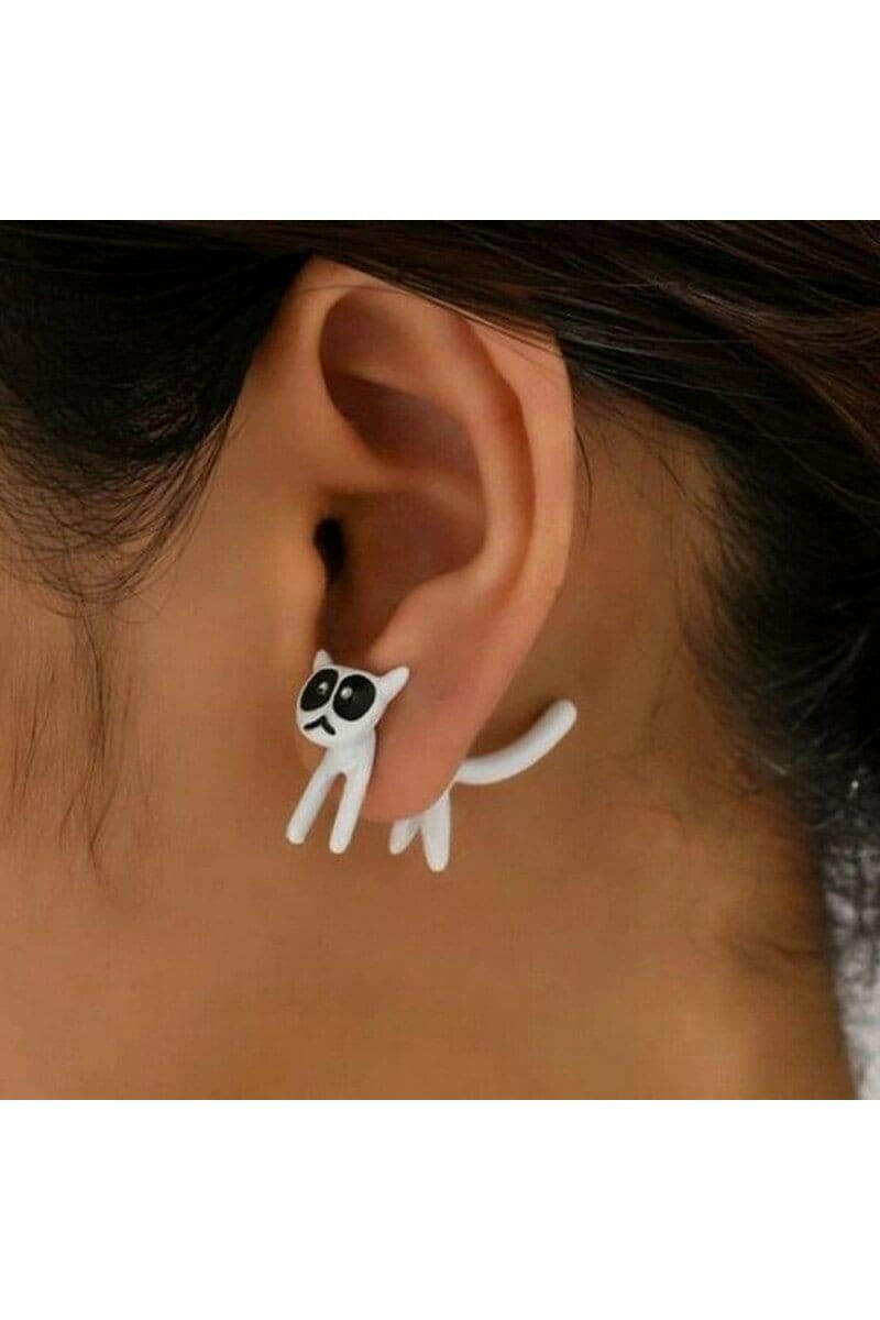 Black Cat Stud Earrings for Women Front Back Animal Jewelry - By Baano