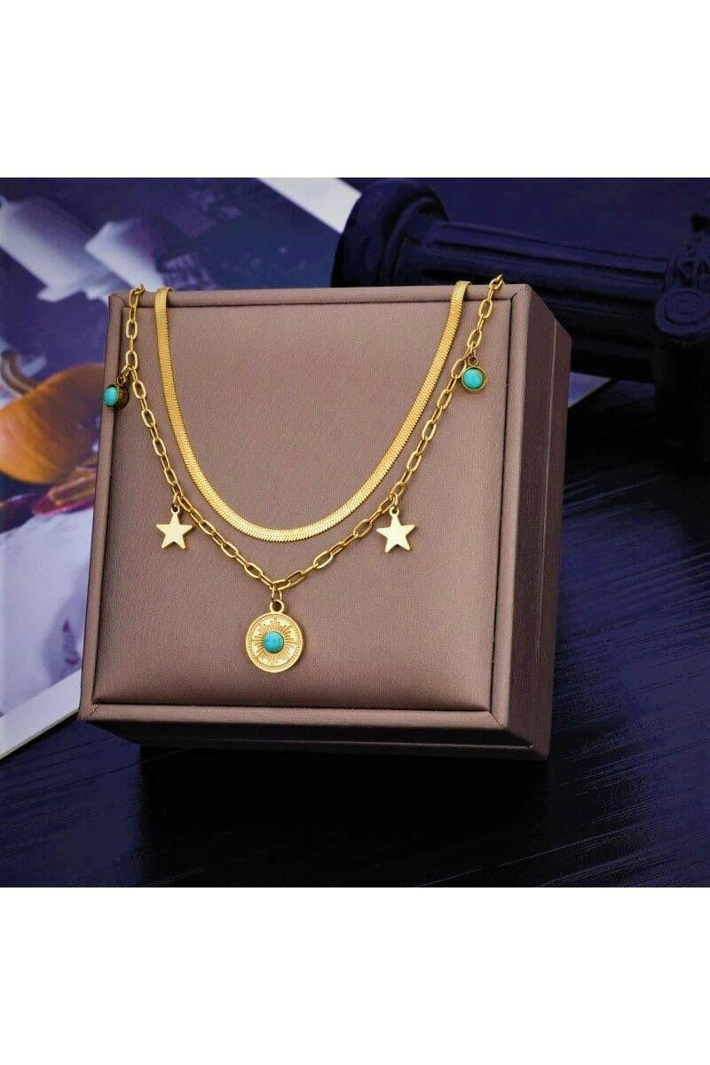 Stainless Steel Gold Color Pearl Green Stone Snake Necklace For Women.
