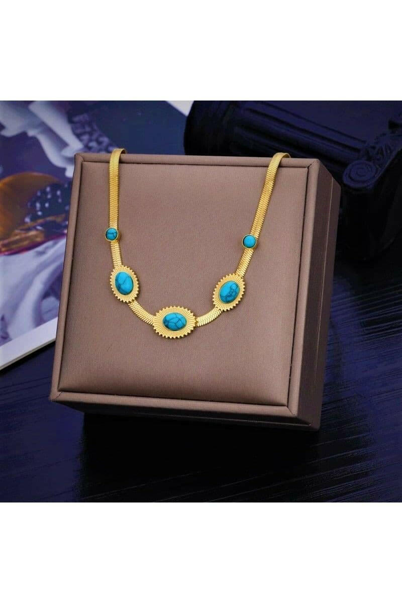 Stainless Steel Gold Color Pearl Green Stone Snake Necklace For Women.