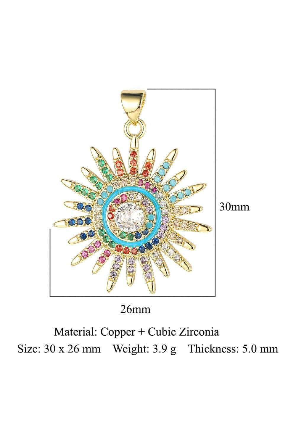 3pcs Sun Star Rainbow Zircon Pendant Necklace Pendants
