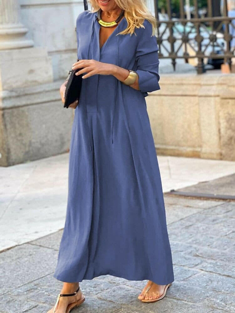 New Solid Color Long Sleeve Dress - Simple Casual Long Dresses.