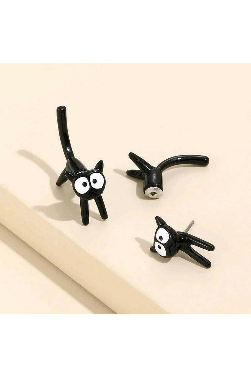 Black Cat Stud Earrings for Women Front Back Animal Jewelry - By Baano