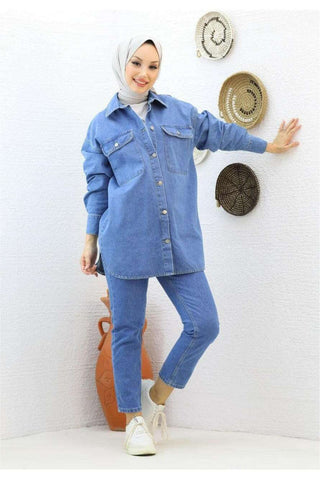 By Baano Design Soft Denim Shirt in Midwash - Set - By Baano