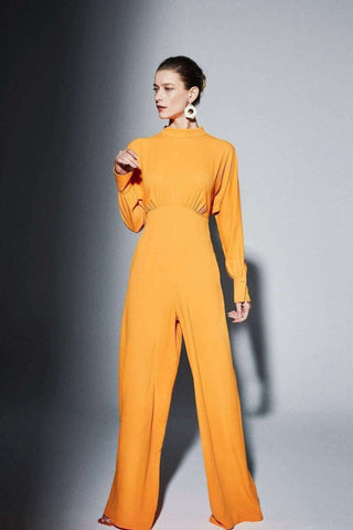 Draped Gathered High Waist Jumpsuit Orange - Modest Jumpsuits - By Baano