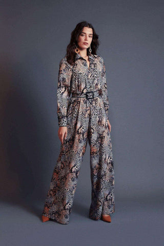 Ella Leather Piped Leopard Print Jumpsuit - Modest Rompers - By Baano