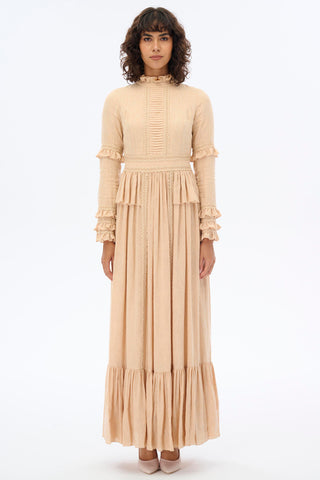 HIGH COLLAR LACE DRESS - Beige - By Baano