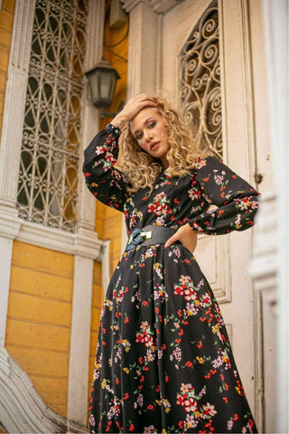 Kelsi Floral Long Maxi Dress with Long Sleeves - By Baano