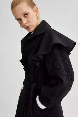 Lace Detailed Coat With Belt - By Baano