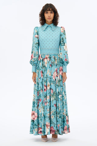 Floral Maxi Dress with Shirt Collar