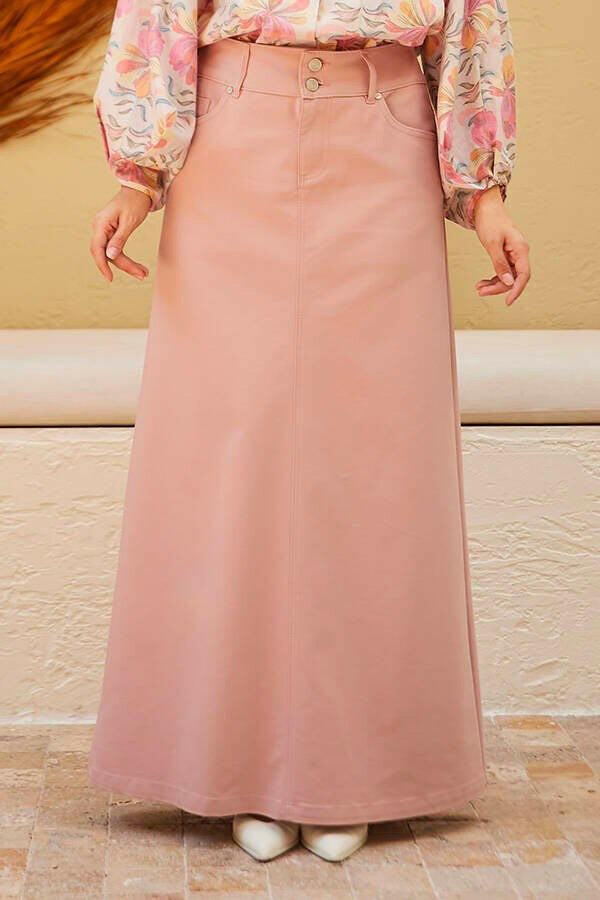 Long Button Front Denim Skirt - Perfect for Spring and Summer - Available in 3 Colors Denim Skirt By Baano 42 - M Pink 