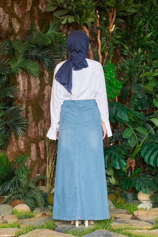 Long Button Front Denim Skirt - Perfect for Spring and Summer - Available in 3 Colors Denim Skirt By Baano 46 - XL Blue 