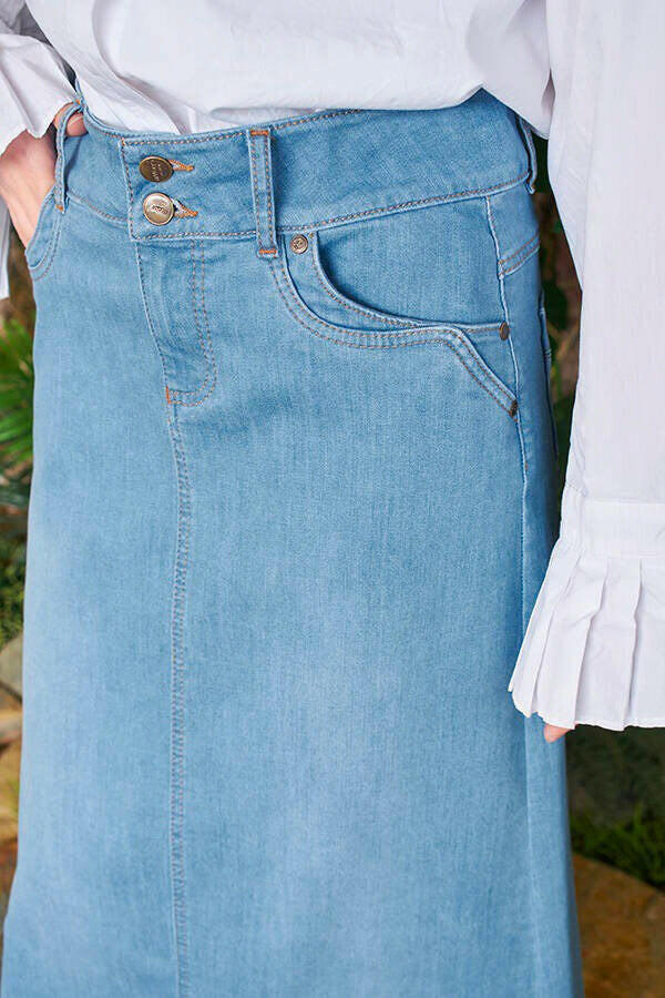 Long Button Front Denim Skirt - Perfect for Spring and Summer - Available in 3 Colors - By Baano