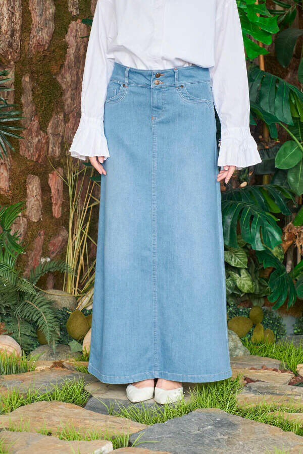 Long Button Front Denim Skirt - Perfect for Spring and Summer - Available in 3 Colors Denim Skirt By Baano   