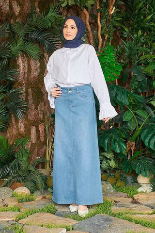 Long Button Front Denim Skirt - Perfect for Spring and Summer - Available in 3 Colors - By Baano