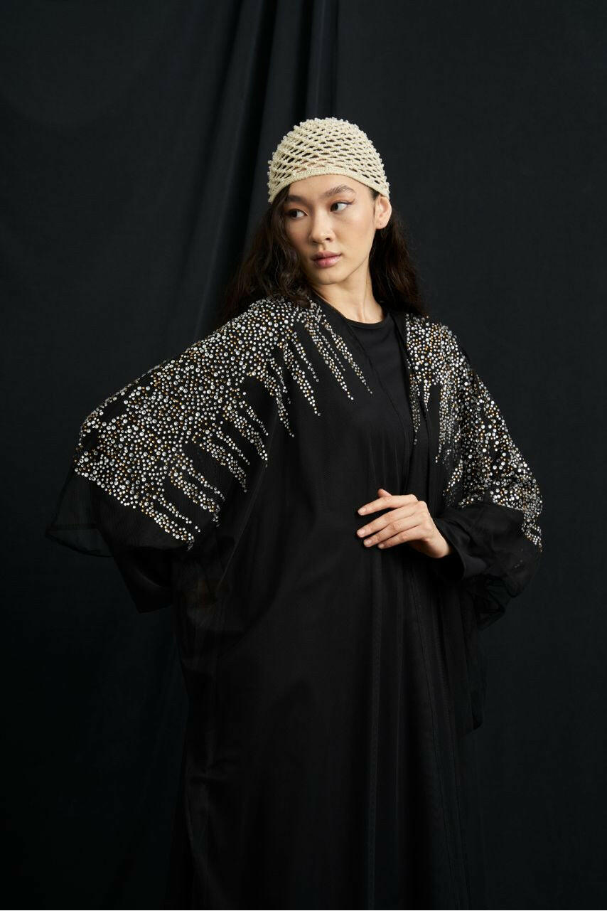 Louisa Decorated Sleeve Abaya - Kimono - Luxury at its finest Abaya By Baano S - 38 Black 