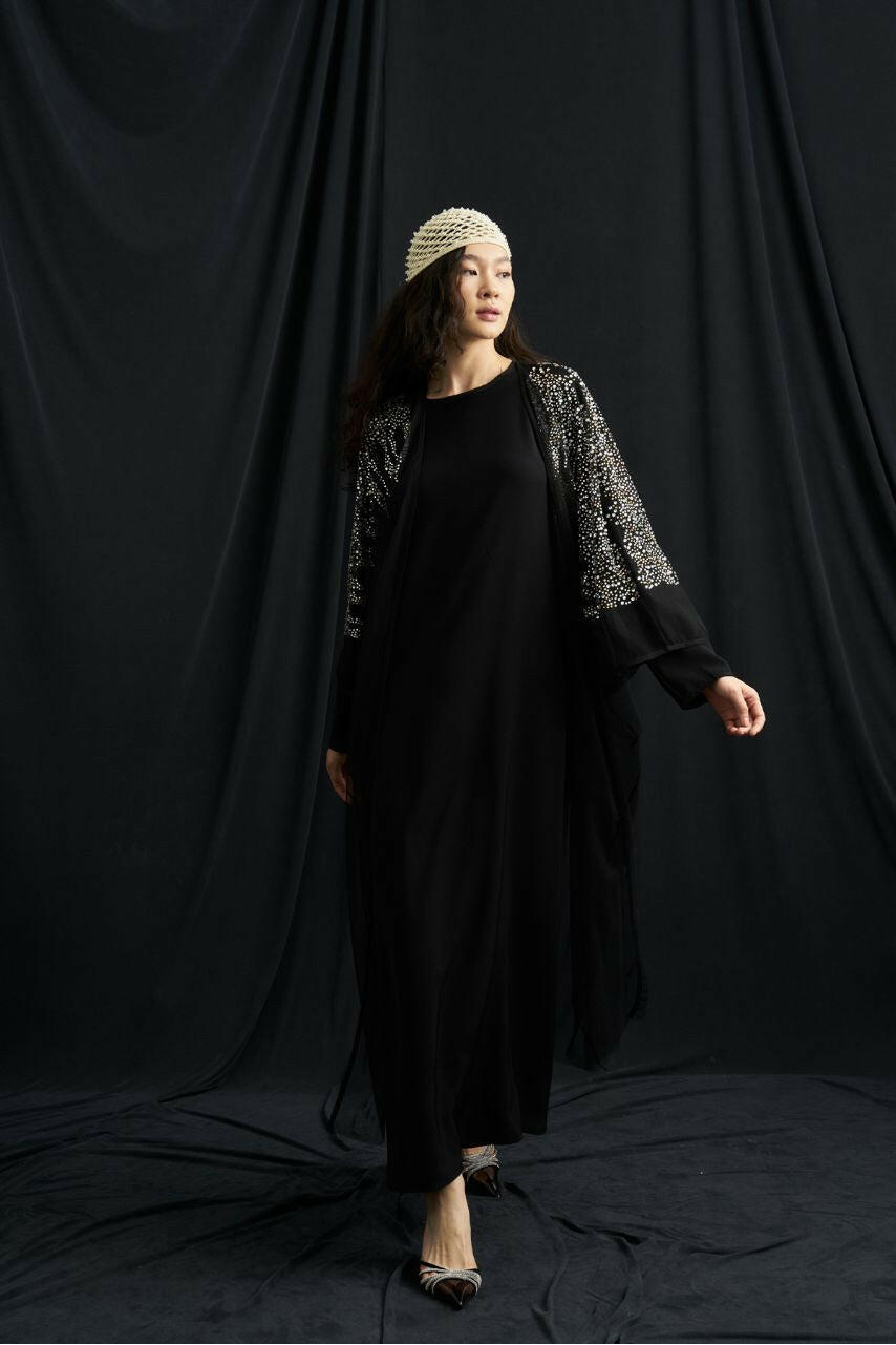 Louisa Decorated Sleeve Abaya - Kimono - Luxury at its finest Abaya By Baano M - 40 Black 