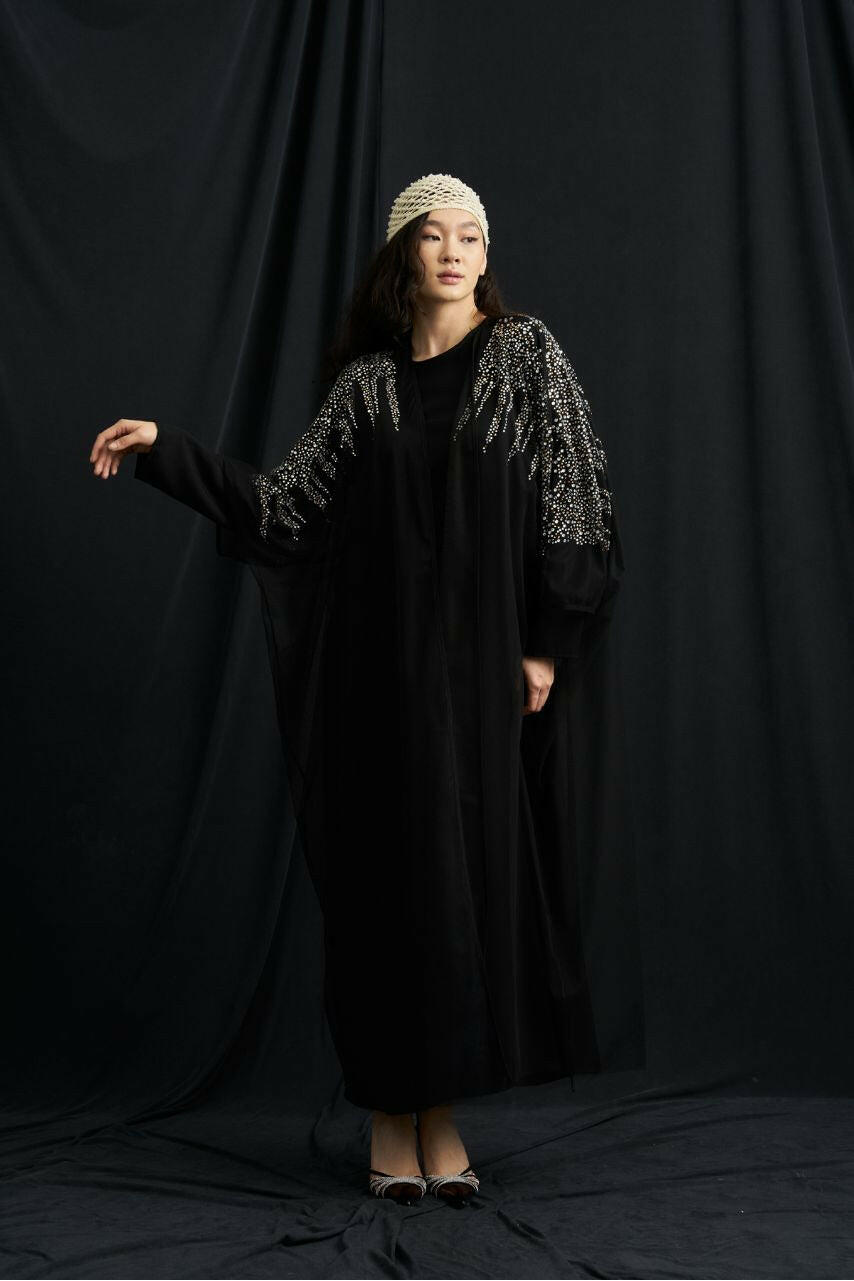 Louisa Decorated Sleeve Abaya - Kimono - Luxury at its finest Abaya By Baano L - 42 Black 