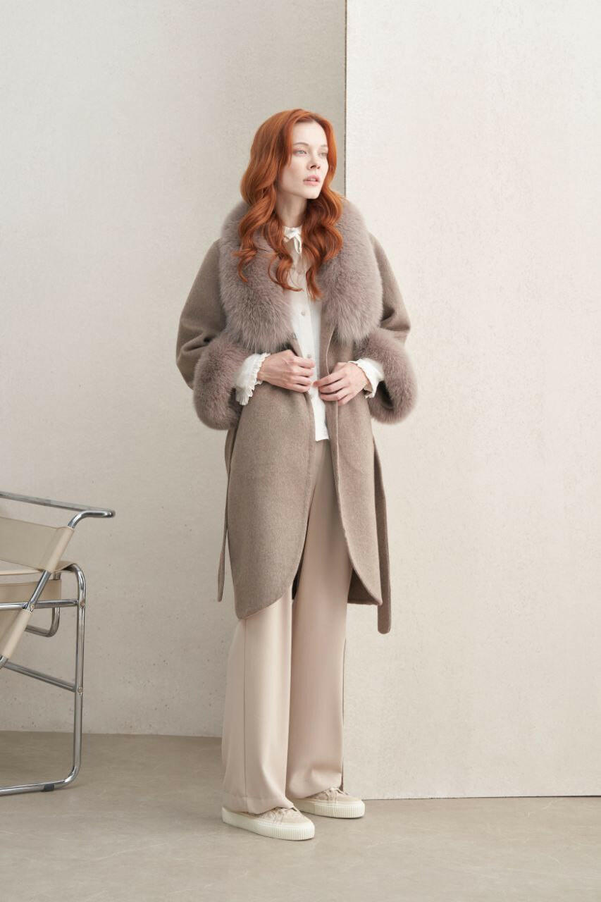 Women Fur Collar Mid length Coat - Modestly Designed - By Baano