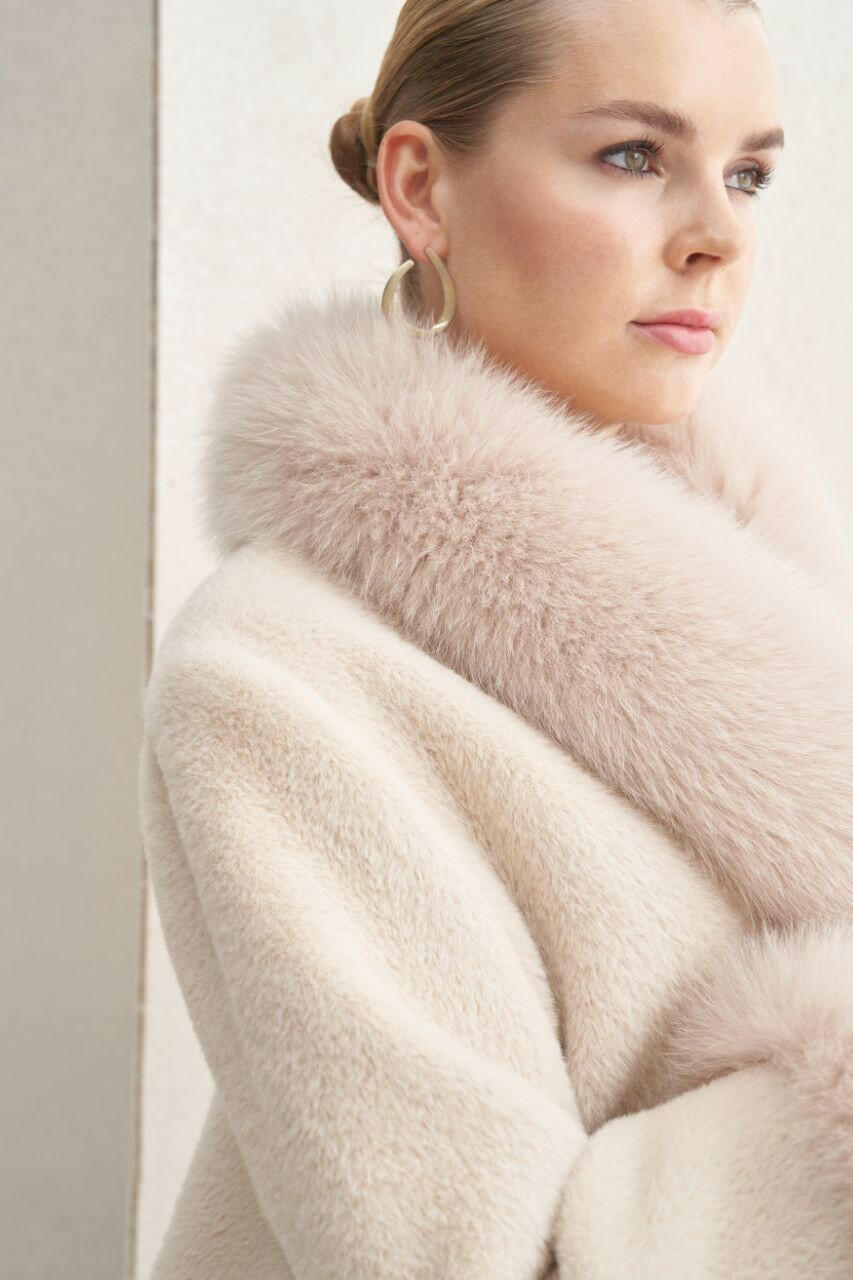 Women Fur Collar Mid length Coat - Modestly Designed - By Baano