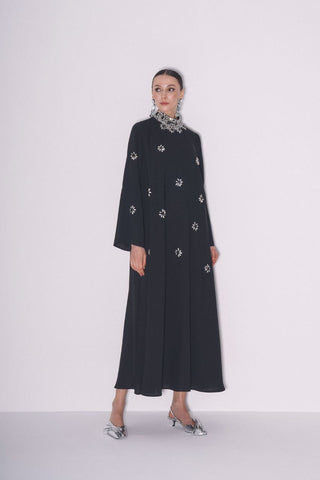 Yoshi Abaya with Embellished Crystal Collar Black