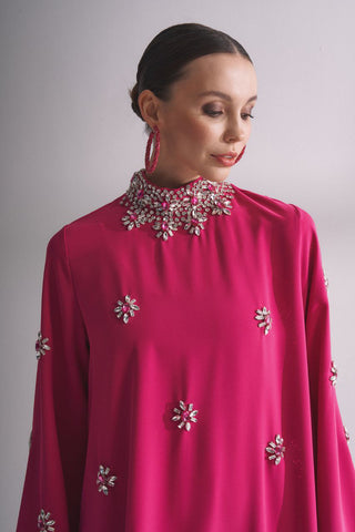 Yoshi Abaya with Embellished Crystal Collar - By Baano