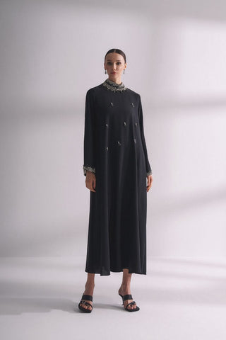 Jewel Neck Hamdan Abaya with Rhinestones - Modest Blue Dress - By Baano