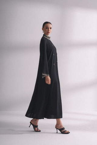 Jewel Neck Hamdan Abaya with Rhinestones - Modest Blue Dress - By Baano