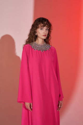 Ramha Jewel neck A line Abaya - Modest Pink Dress - By Baano