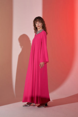 Ramha Jewel neck A line Abaya - Modest Pink Dress - By Baano