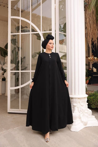 Halah Zipper Front Abaya in 8 Color Black