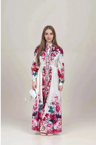 Humah Flower Party Maxi Dress with Long Sleeve - By Baano