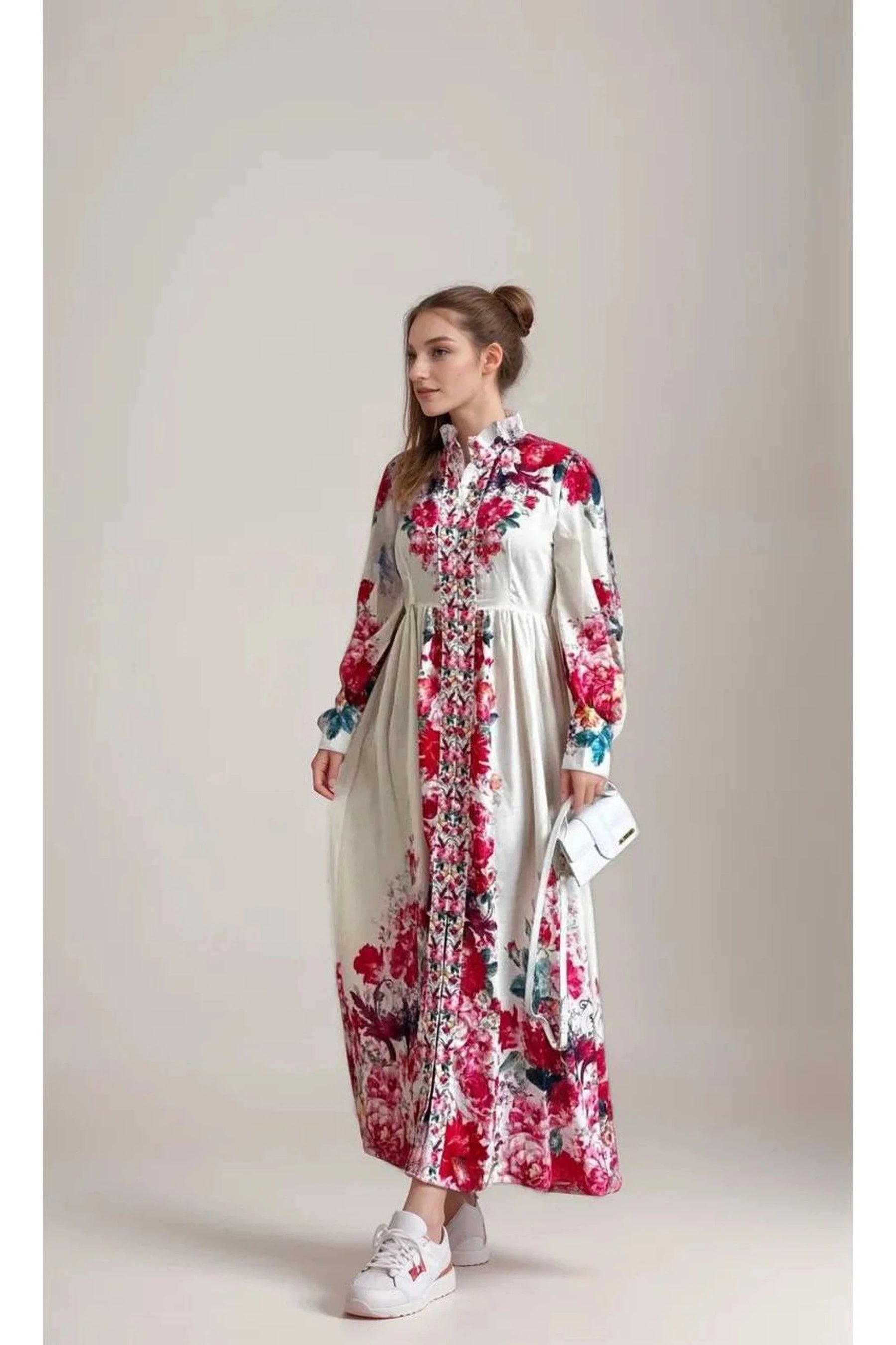 Humah Flower Party Maxi Dress with Long Sleeve