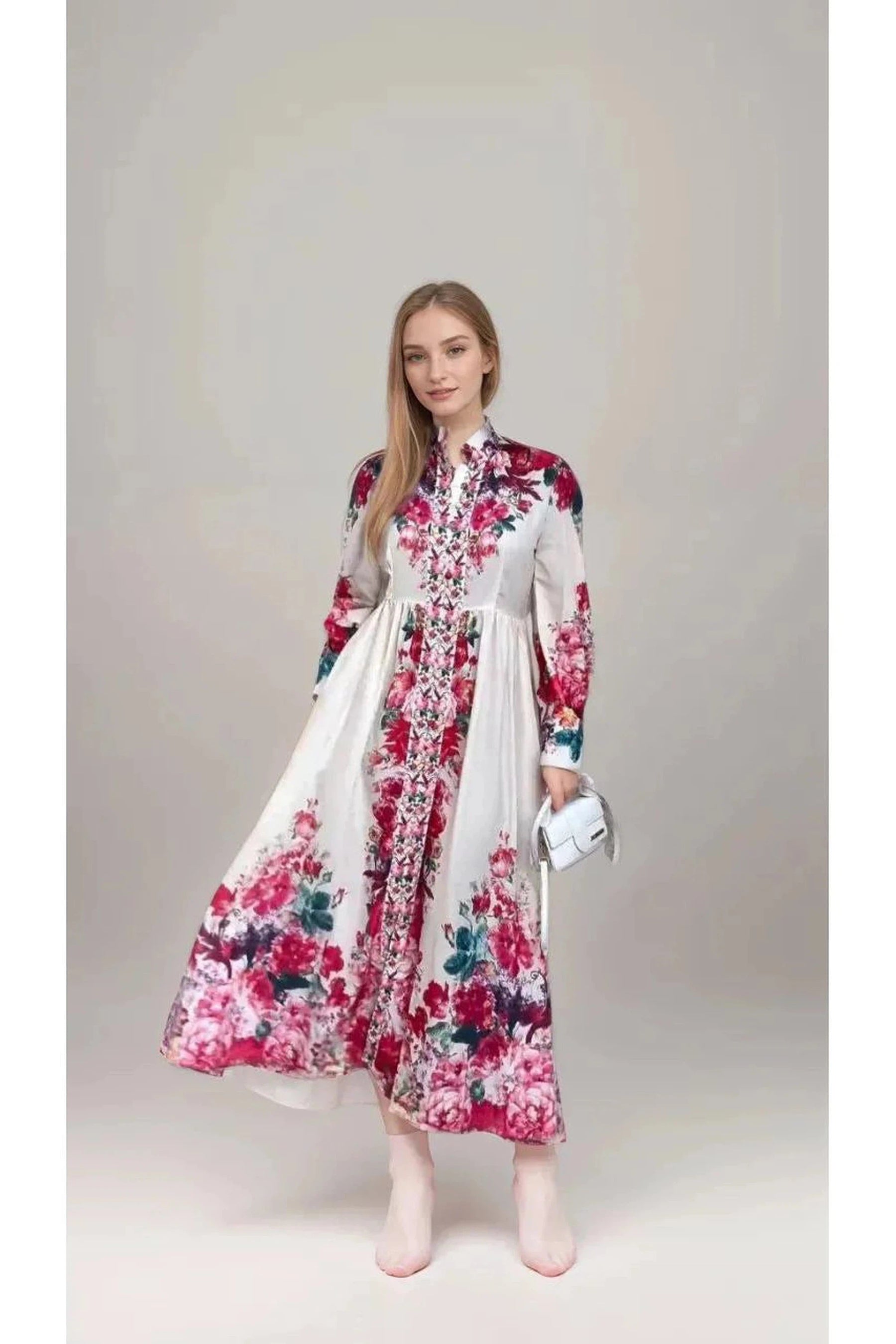 Humah Flower Party Maxi Dress with Long Sleeve