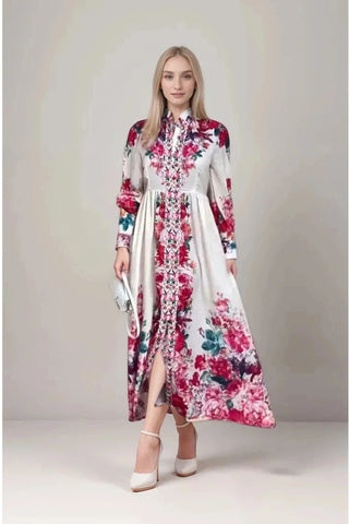 Humah Flower Party Maxi Dress with Long Sleeve - By Baano