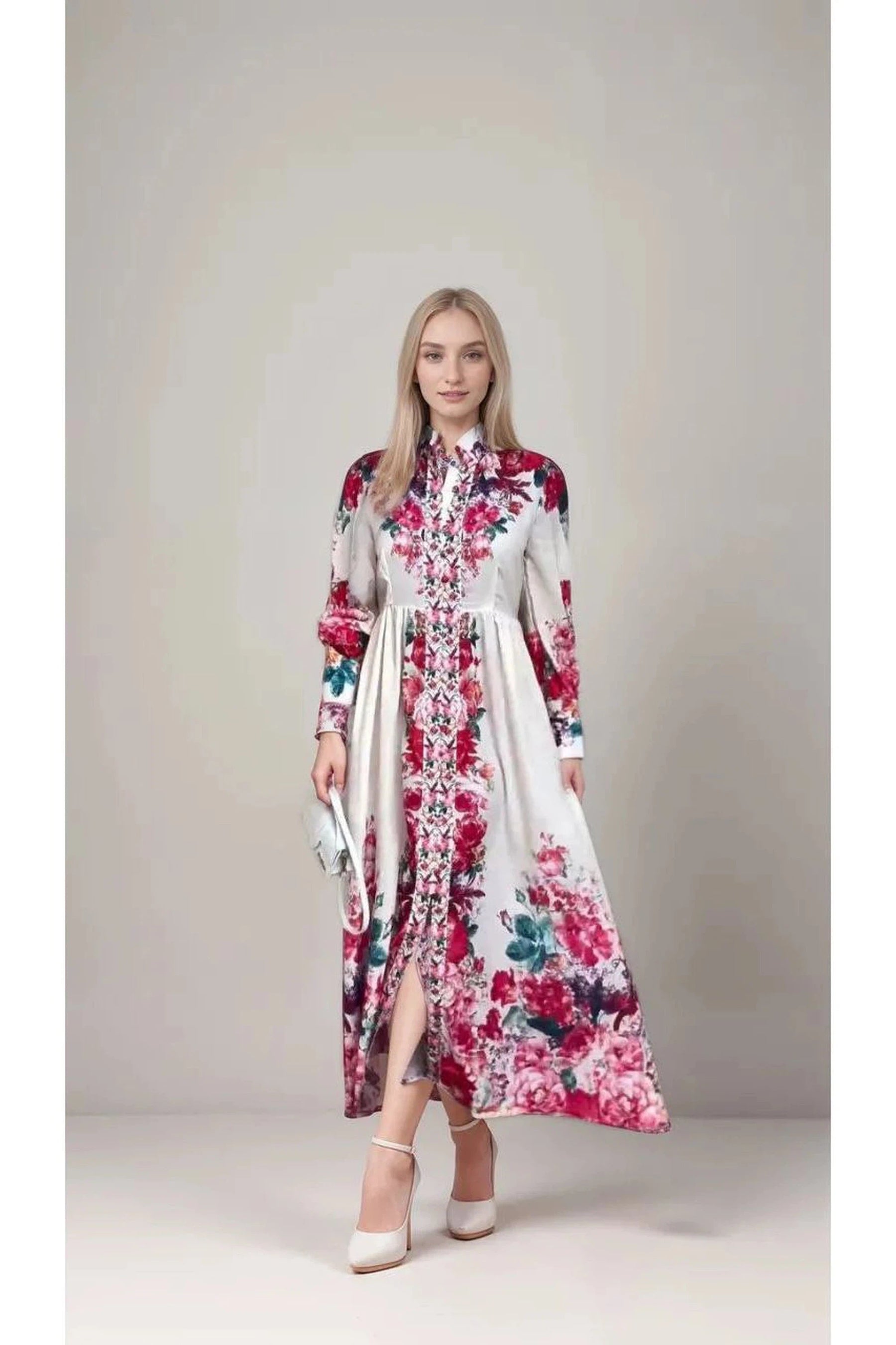 Humah Flower Party Maxi Dress with Long Sleeve