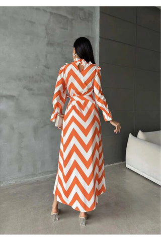 Belkis Striped Long Maxi Dress with Ruffles - By Baano