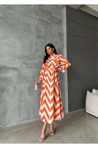 Belkis Striped Long Maxi Dress with Ruffles - By Baano